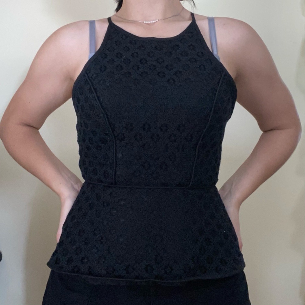 Small Tobi Black Small Peplum Lace Top Open Back Halter